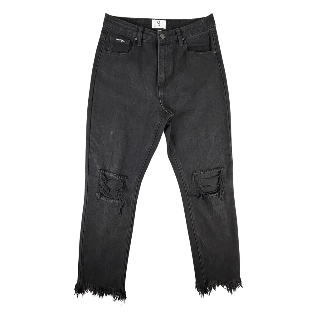 Insane Gene Jeans Womens 7 27 Black Distressed Ripped Raw Hem High Rise Denim